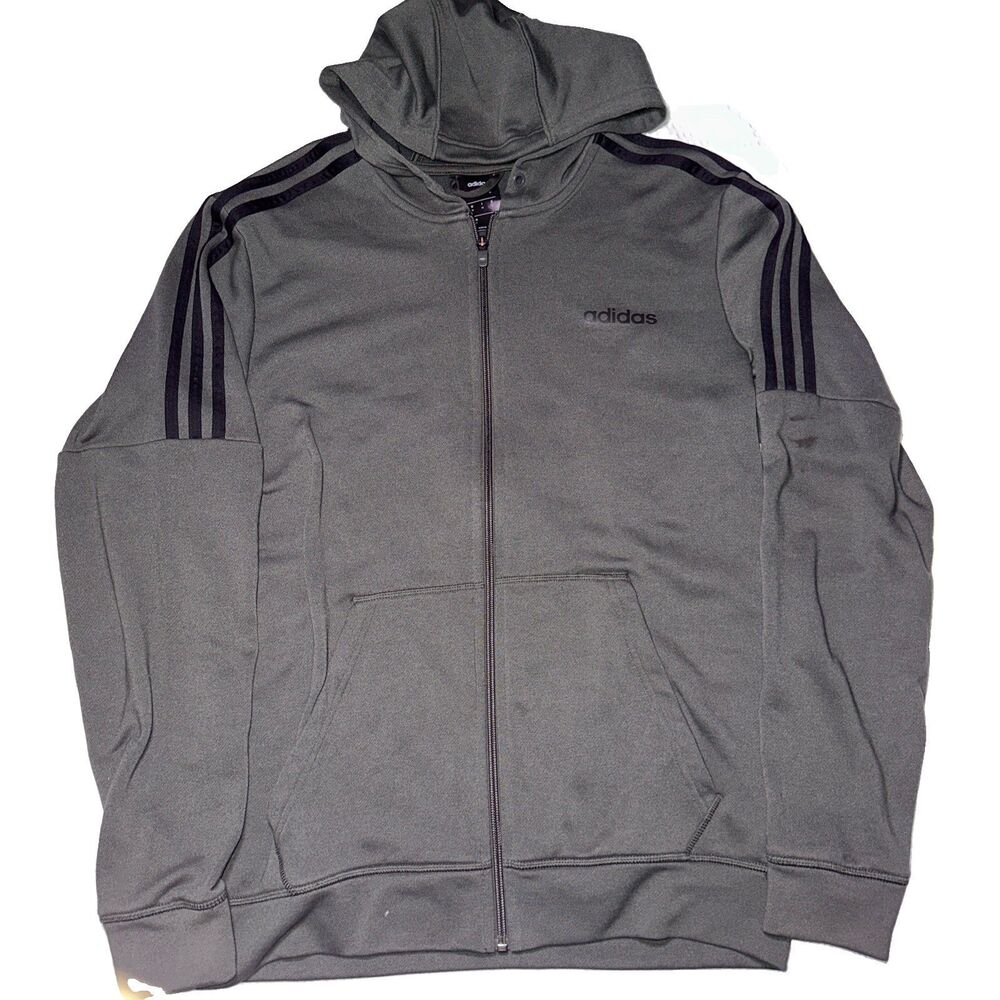 Adidas Mens Sweater Medium Olive green Zip Up Athletic Hoodie Gym Train Logo